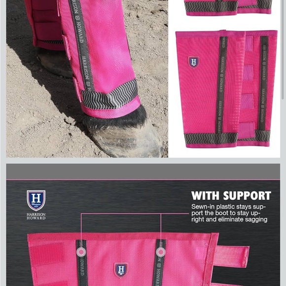 Harrison Howard Large Horse Fly Boots New Pink Magenta Loose Fitting Set of 4 - Picture 6 of 8